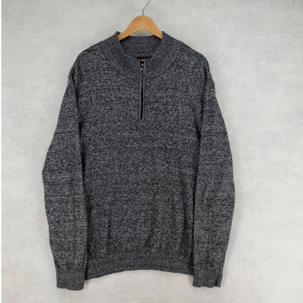 Hawker Rye Mens XL Gray Cotton Cashmere Quarter Zip Sweater Marl Knit Mock Neck